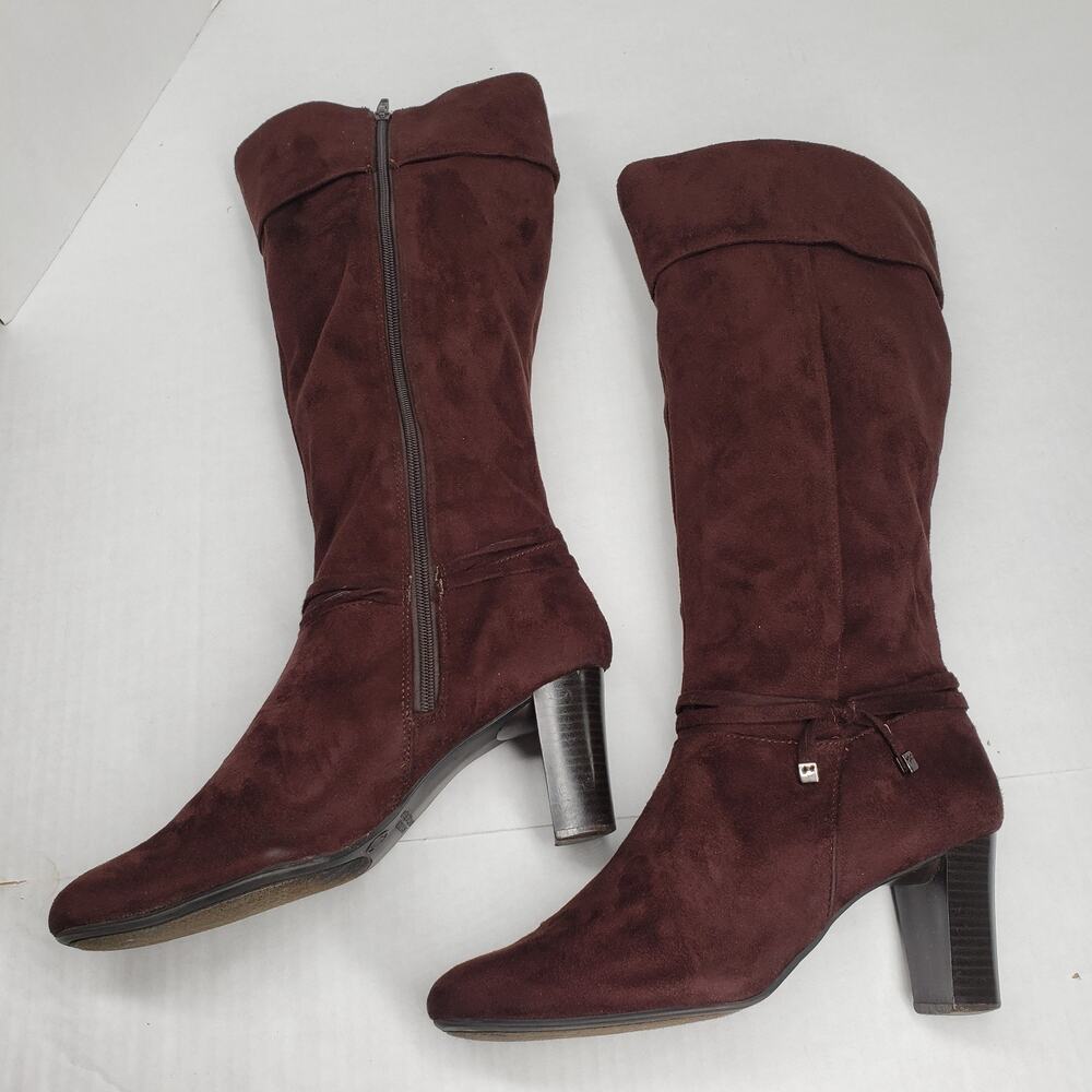 Predictions Faux Suede Knee High Boots Women 10 Wide Brown Slouchy Bohemian Fall - Picture 3 of 16